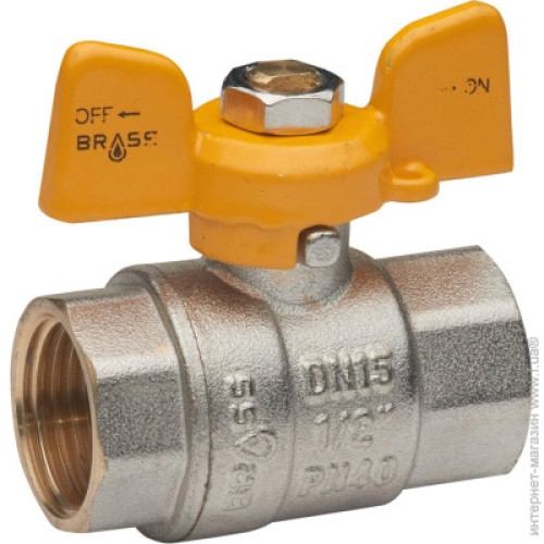 Кран шаровый Brass для газа ВВ 1/2 желтая бабочка