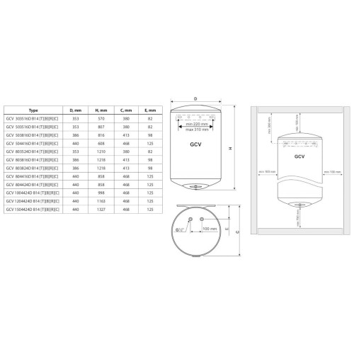 Вертикальный электрический водонагреватель ANTICALC GCV 1004424D B14 TBRС (кабель) 304945 сухий