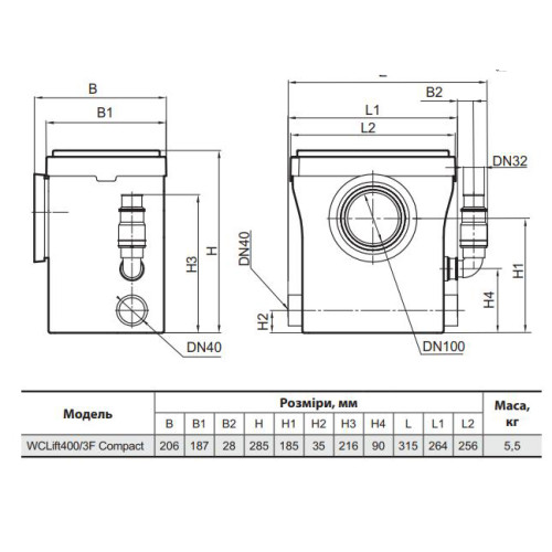 Каналізаційна установка NPO WCLift 400/3F Compact